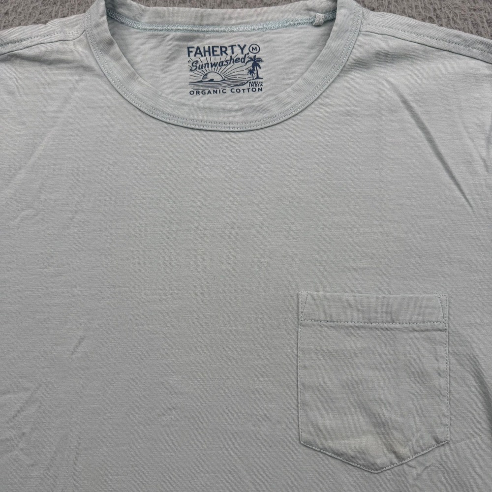 Faherty Pocket Tee Mens Medium T-Shirt Sunwashed Organic Cotton Short Sleeve